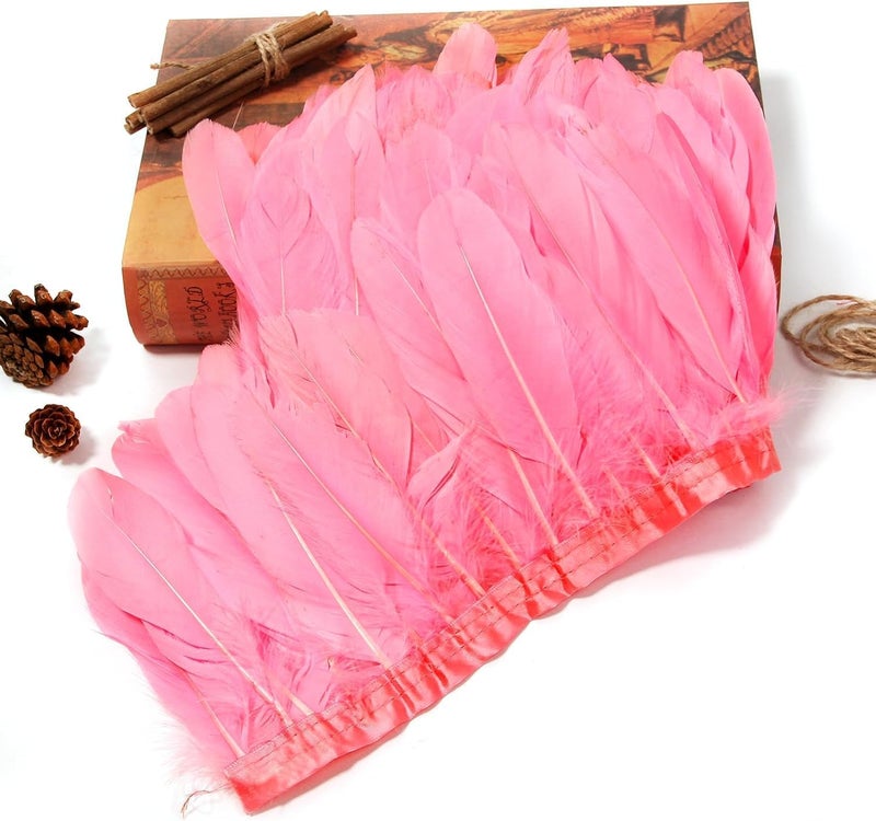 MAOFENG 2 Yards Natural Goose Feathers Trim Sewing Fringe Fashion Dress Sewing 6-8inch for DIY Handicrafts Costumes Decoration,Pink - Image 5